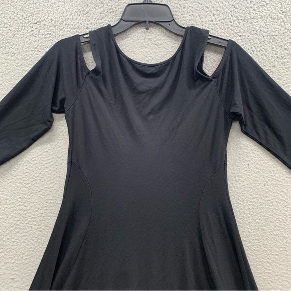 Eileen Fisher Dress Black Cold Shoulder Half 3/4 Sleeve Stretch Lagenlook Size S - Picture 9 of 10